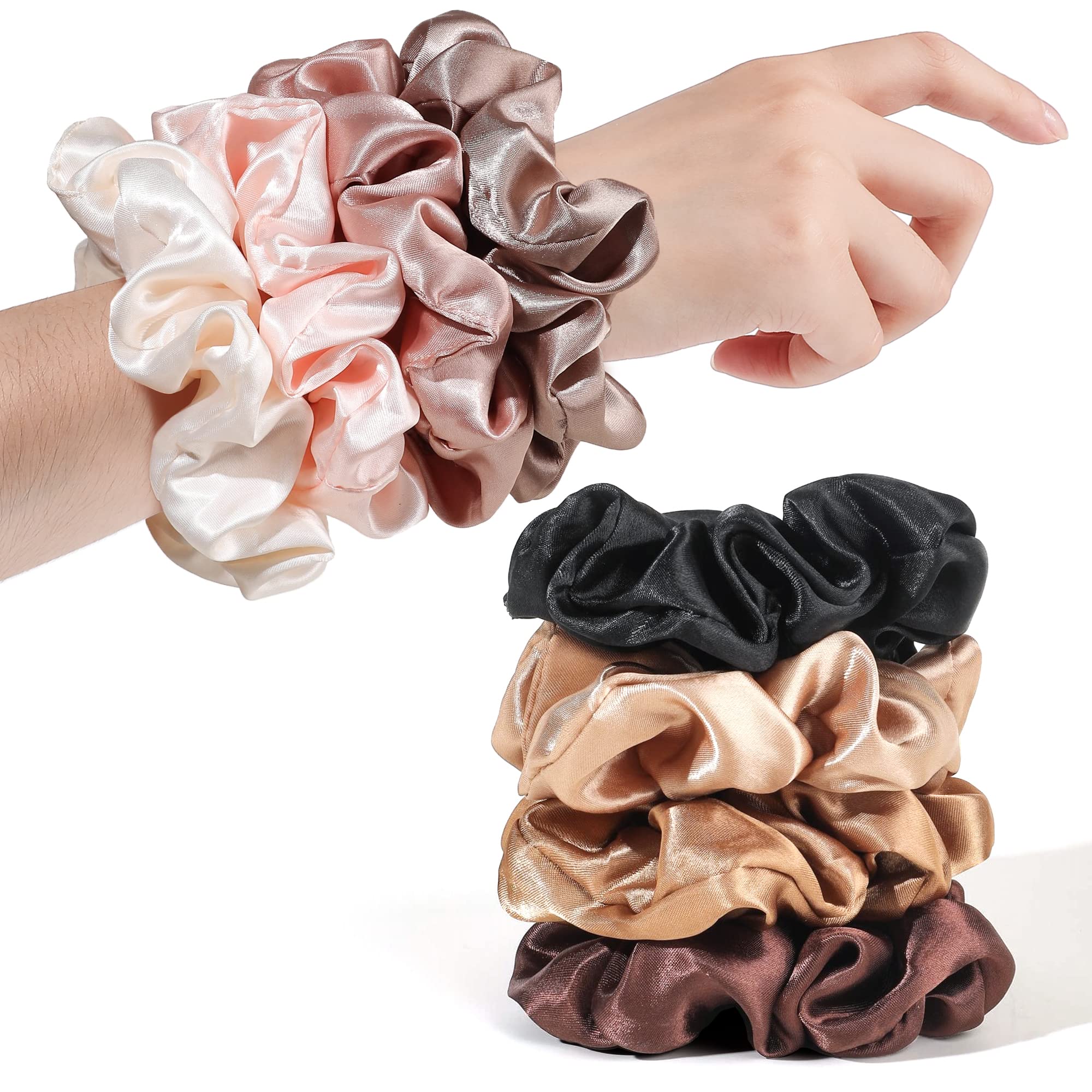 Ivyu scrunchies satinados marrón-rosado para looks diarios.