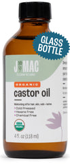 J MAC BOTANICALS aceite de ricino orgánico prensado en frío en frasco de vidrio