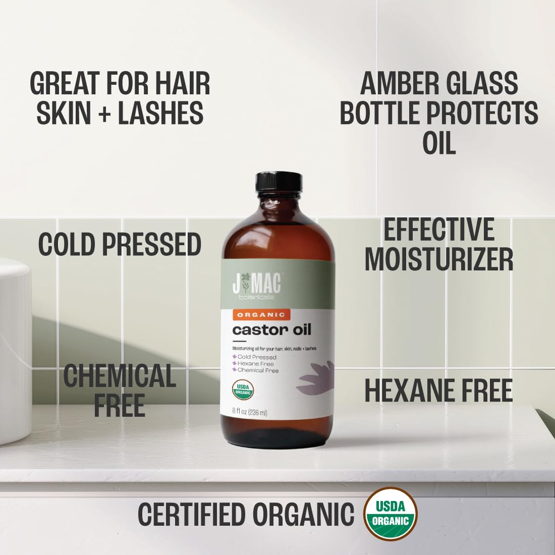 J MAC BOTANICALS aceite de ricino para hidratación de piel suave