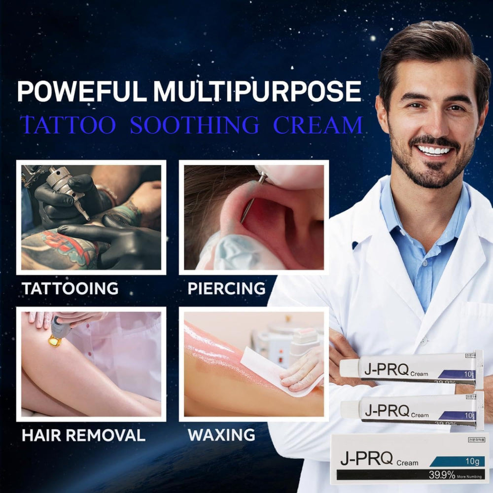 Cuidado posterior de la piel con la crema J-PRQ para tatuajes.