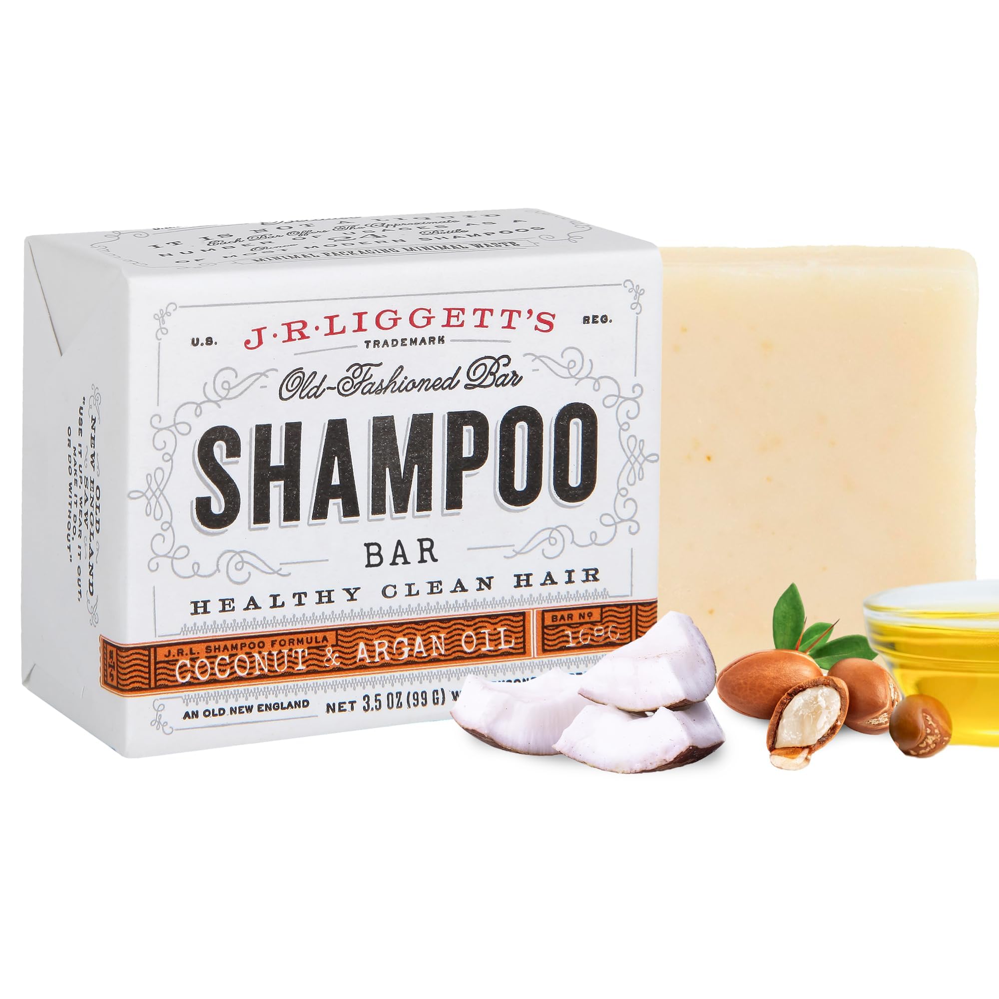 J.R.LIGGETT'S shampoo bar with coconut and argan oil for natural shine.