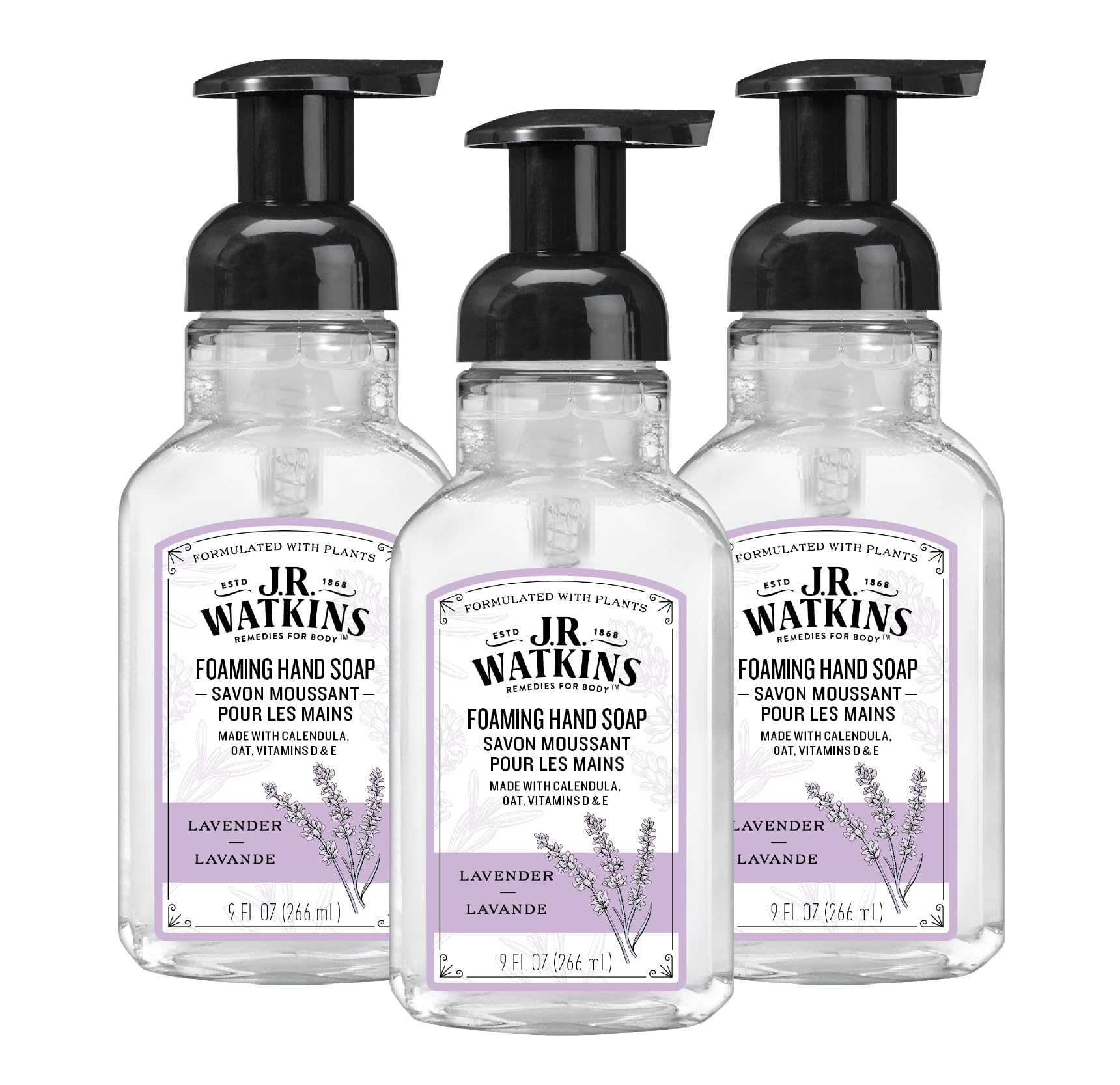 J.R. Watkins dispensador Lavanda, jabón espuma suave para uso diario.