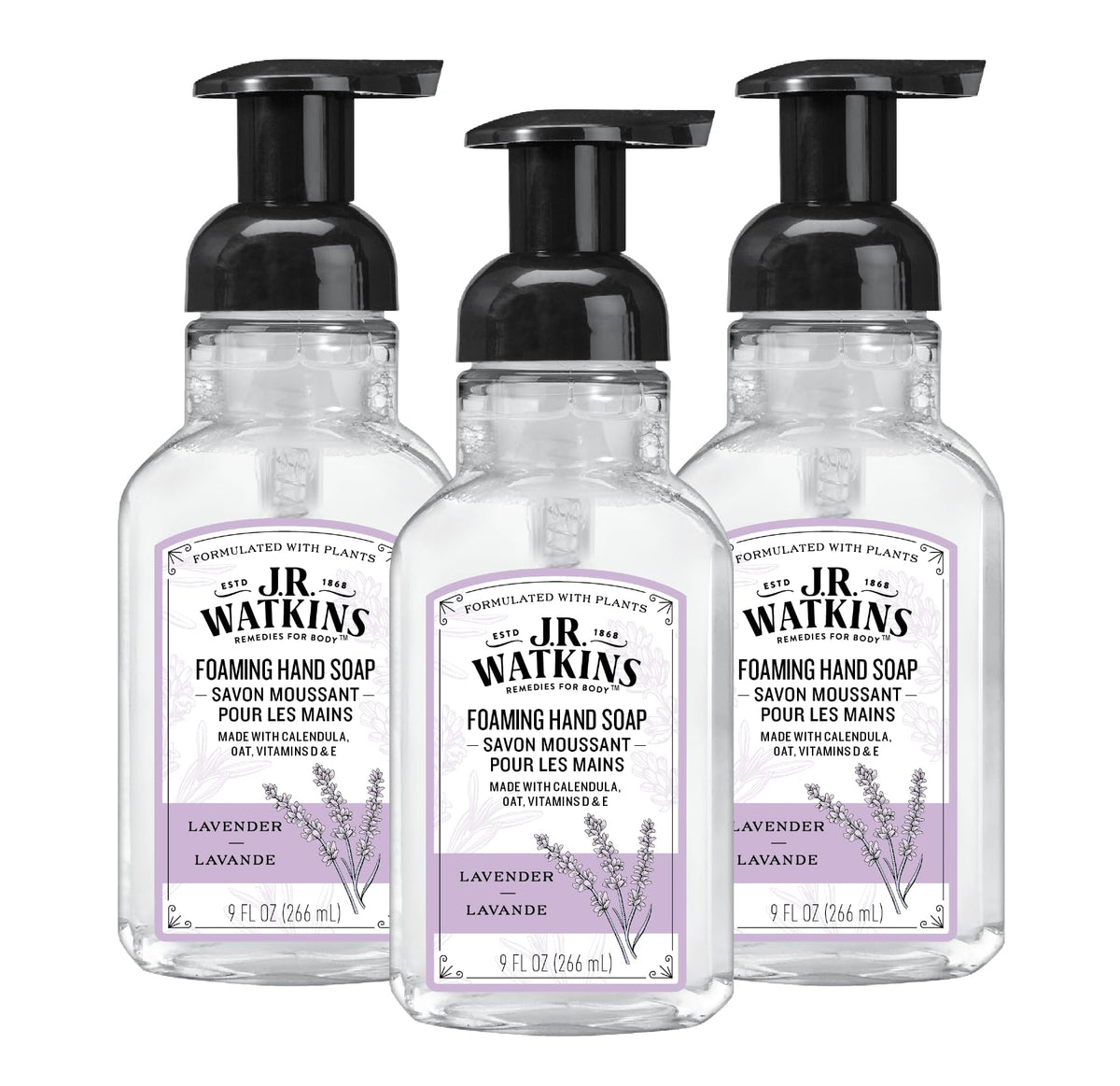 J.R. Watkins dispensador Lavanda, jabón espuma suave para uso diario.