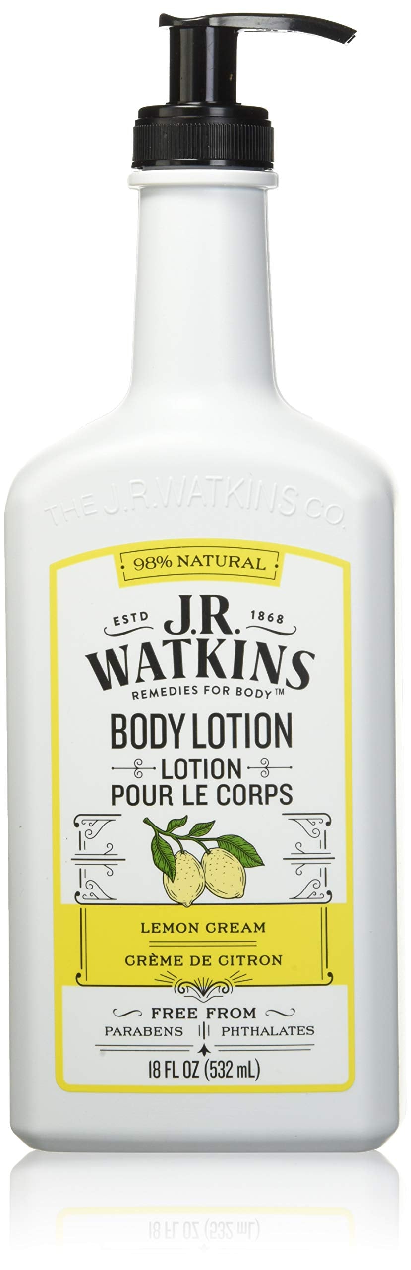 Loción diaria de limón J.R. Watkins en botella, hidrata y suaviza la piel.