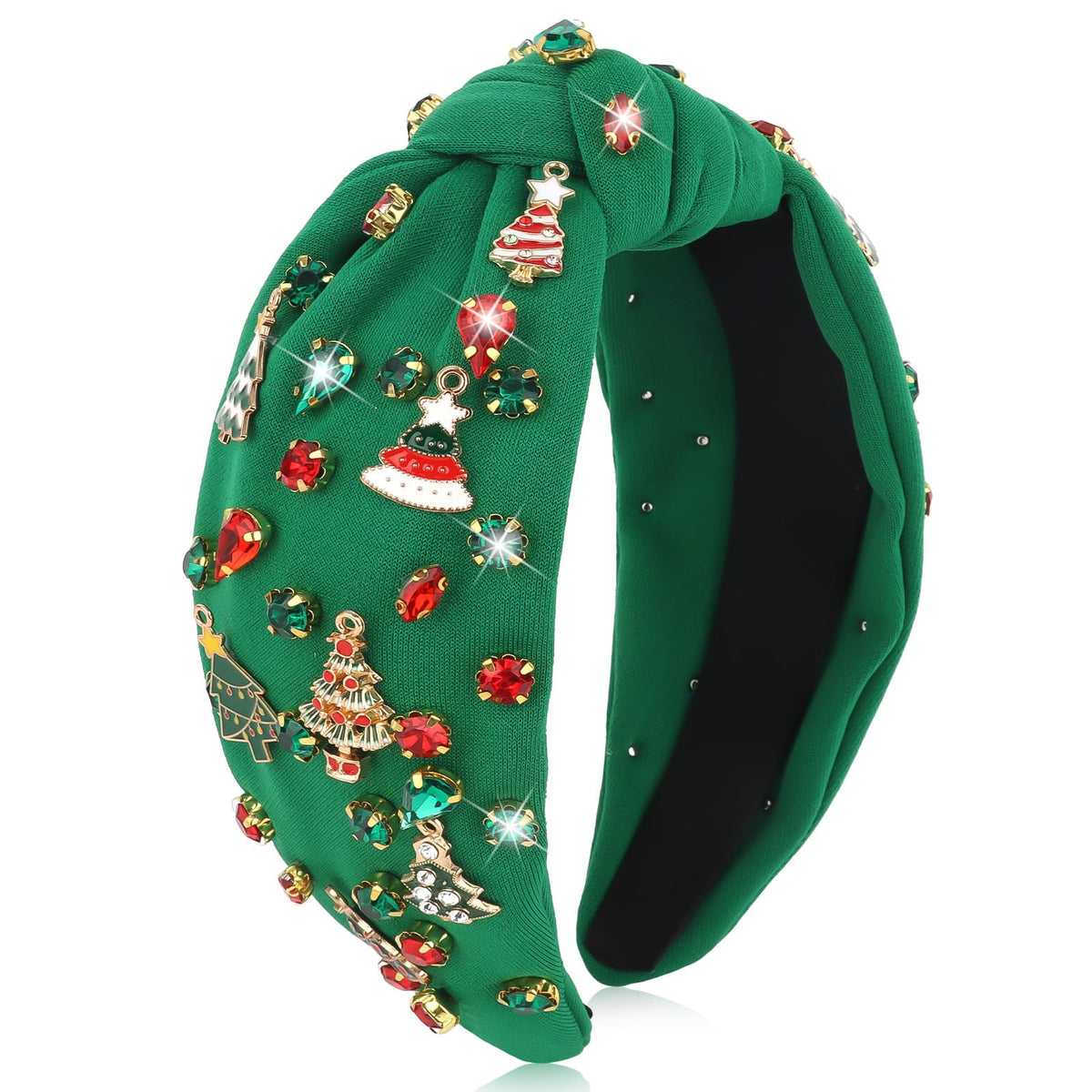 Diadema Jaciya con árbol navideño y destellos brillantes para fiestas.