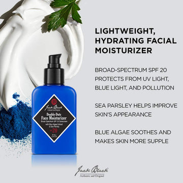 Jack Black aplicación de crema facial SPF 20 para uso diario y cuidado suave