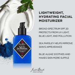 Jack Black aplicación de crema facial SPF 20 para uso diario y cuidado suave