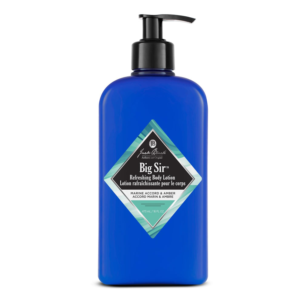 Jack Black Big Sir Body Lotion : flacon extérieur pour hydratation légère.