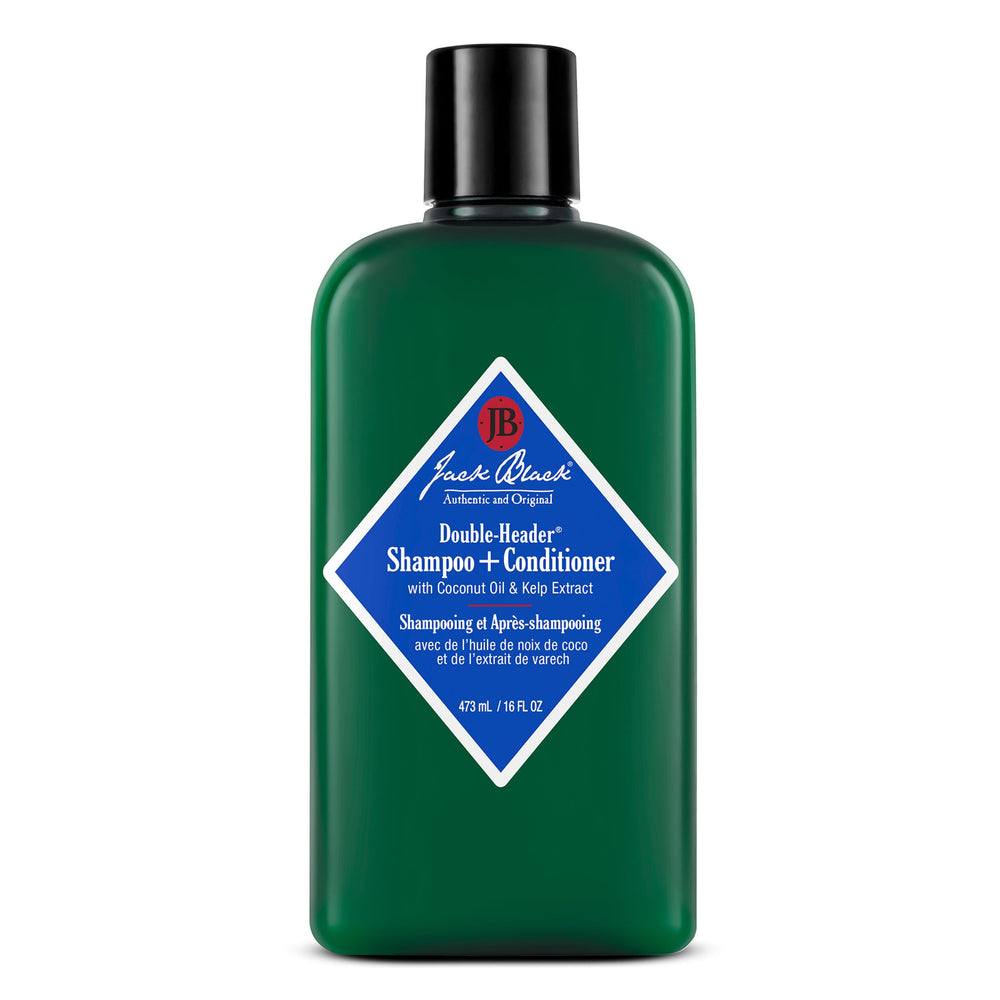 Jack Black Double-Header Shampooing bouteille montrant un soin léger purifiant le cuir chevelu.