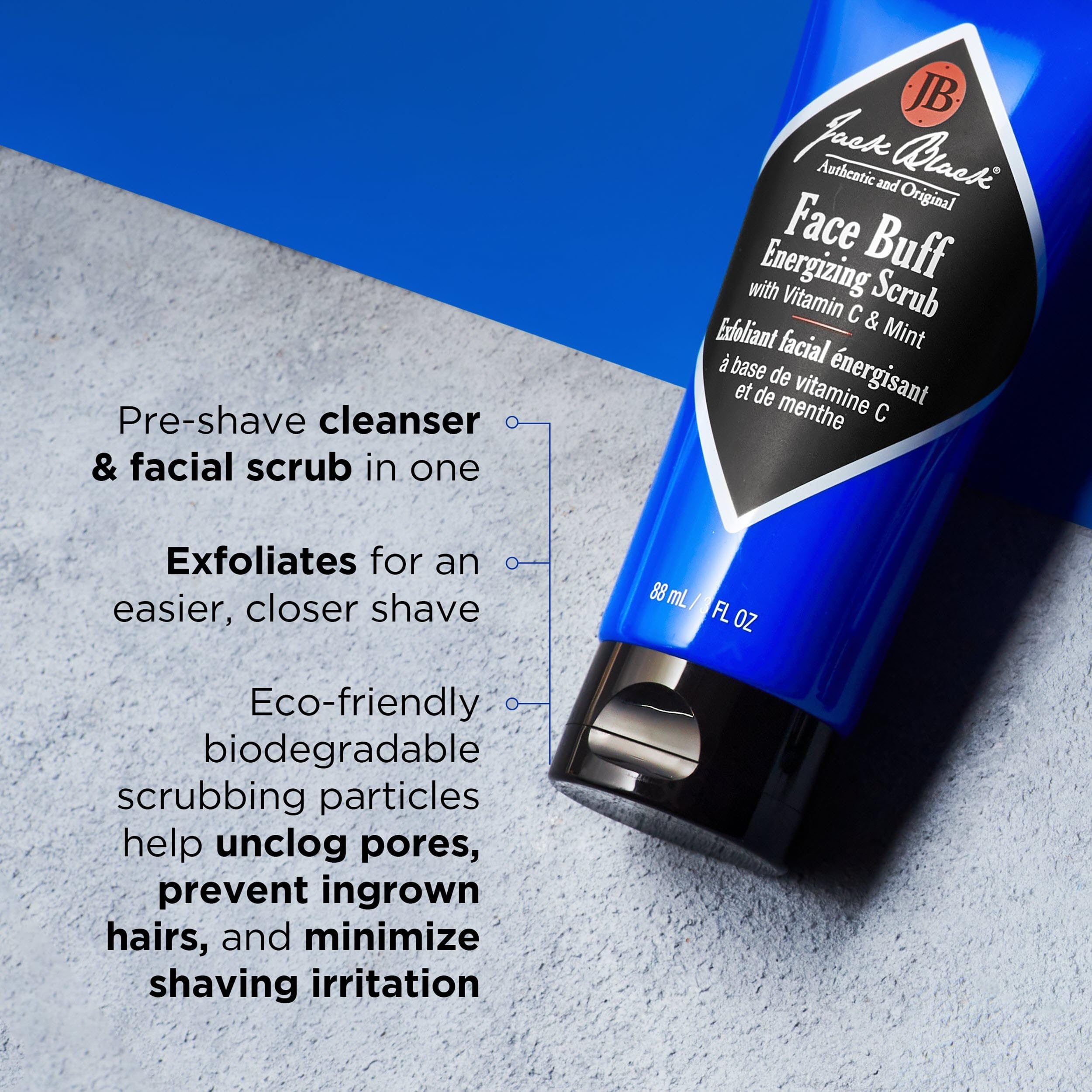 Jack Black Face Buff: granulos con mentol aportan frescura y sensación refrescante.