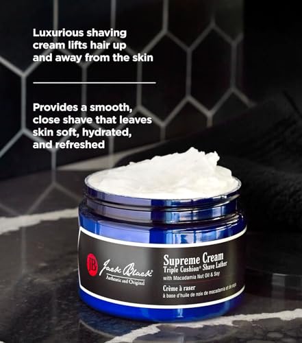 Applying Jack Black Supreme Cream Triple Cushion with a brush for even coverage.