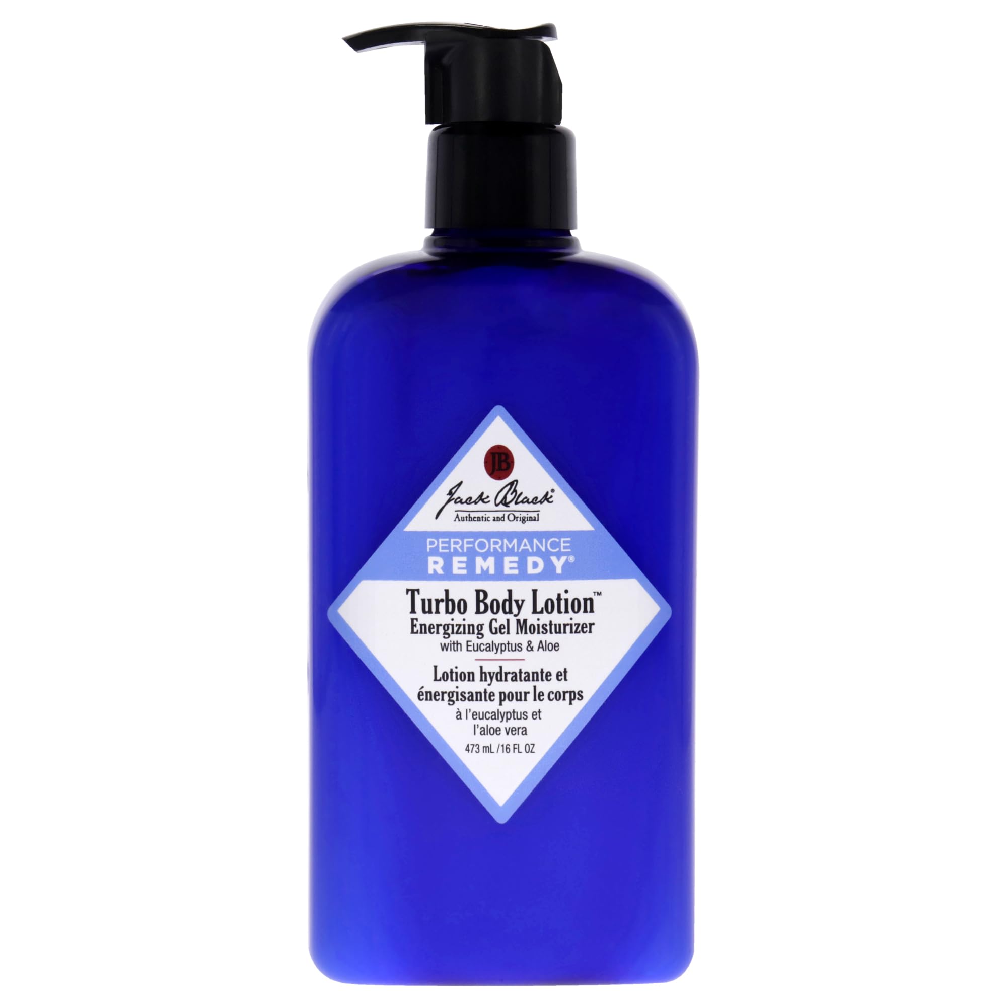 Jack Black Turbo Lotion Gel Corporel, bouteille moderne offrant hydratation légère après la douche.