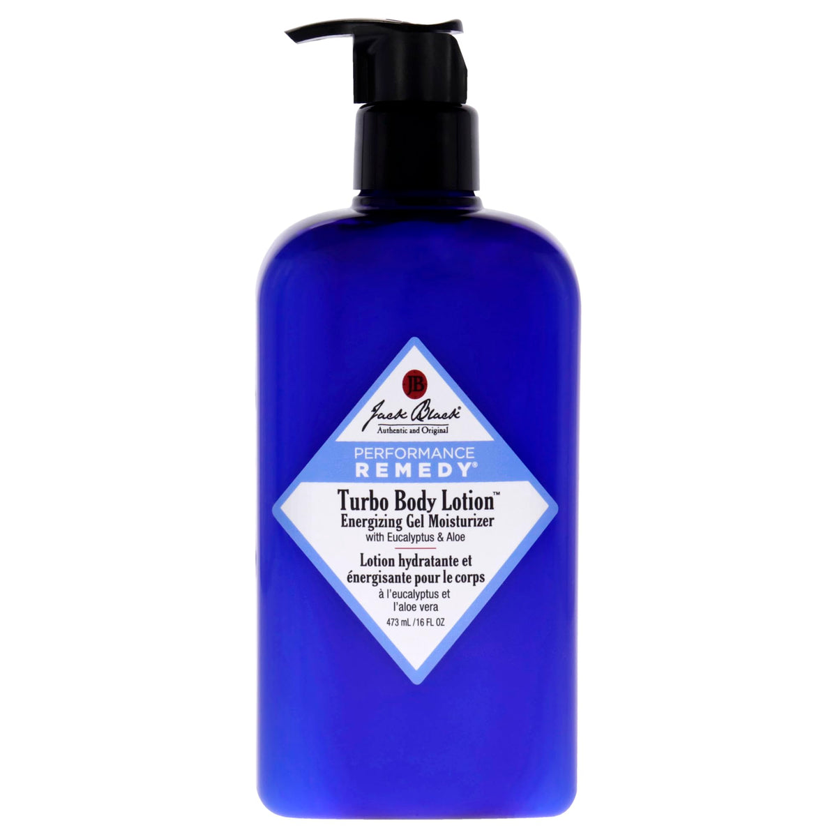 Jack Black Turbo Lotion Gel Corporel, bouteille moderne offrant hydratation légère après la douche.