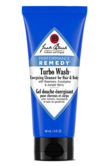 Jack Black Turbo Wash botella 3 oz con aroma vigorizante para cuerpo y cabello.