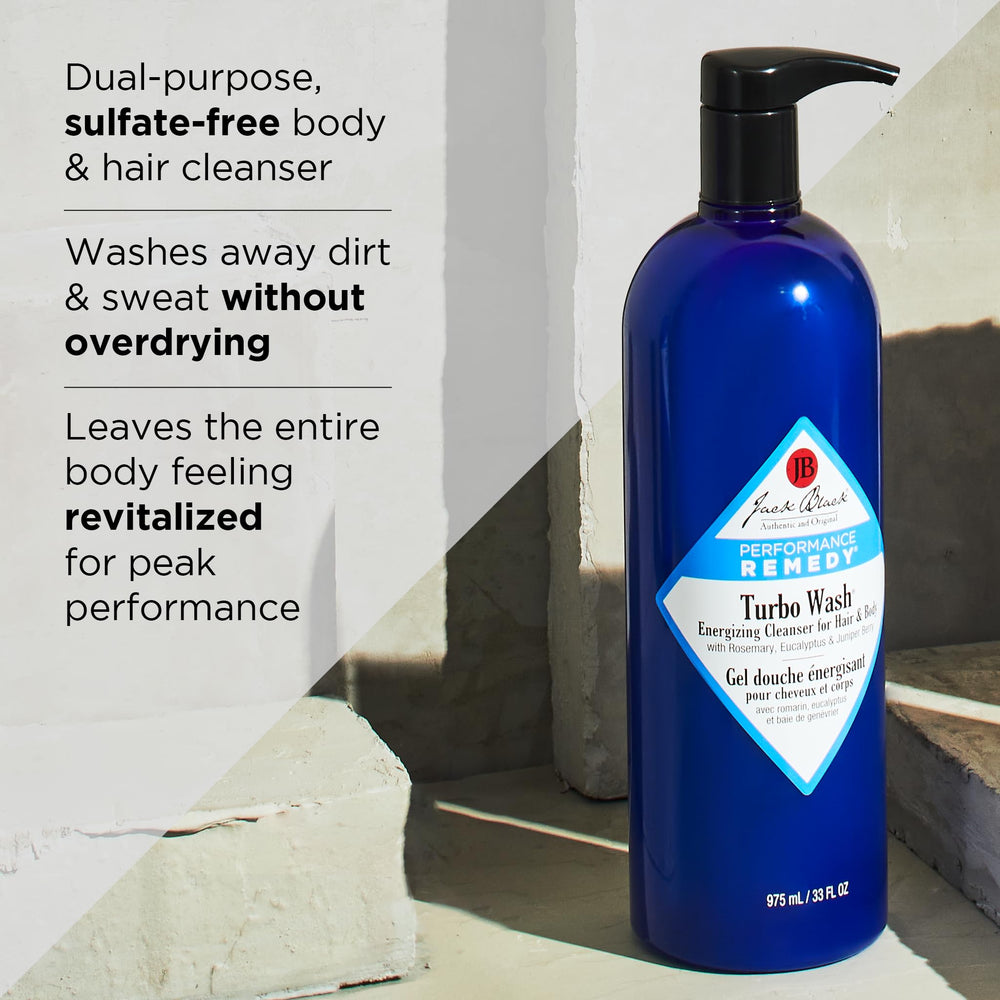 Jack Black Turbo Wash limpieza para cabello y cuerpo, textura cremosa.