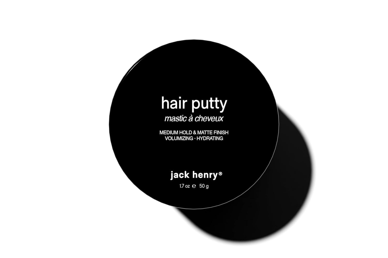 Jack Henry Hair Putty, envase mate natural: fijación ligera para un look definido y natural.