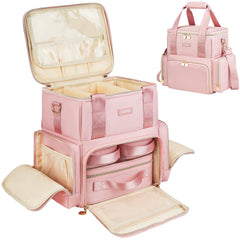Jaffzora bolsa de maquillaje extra grande rosa, protección impermeable para cosméticos