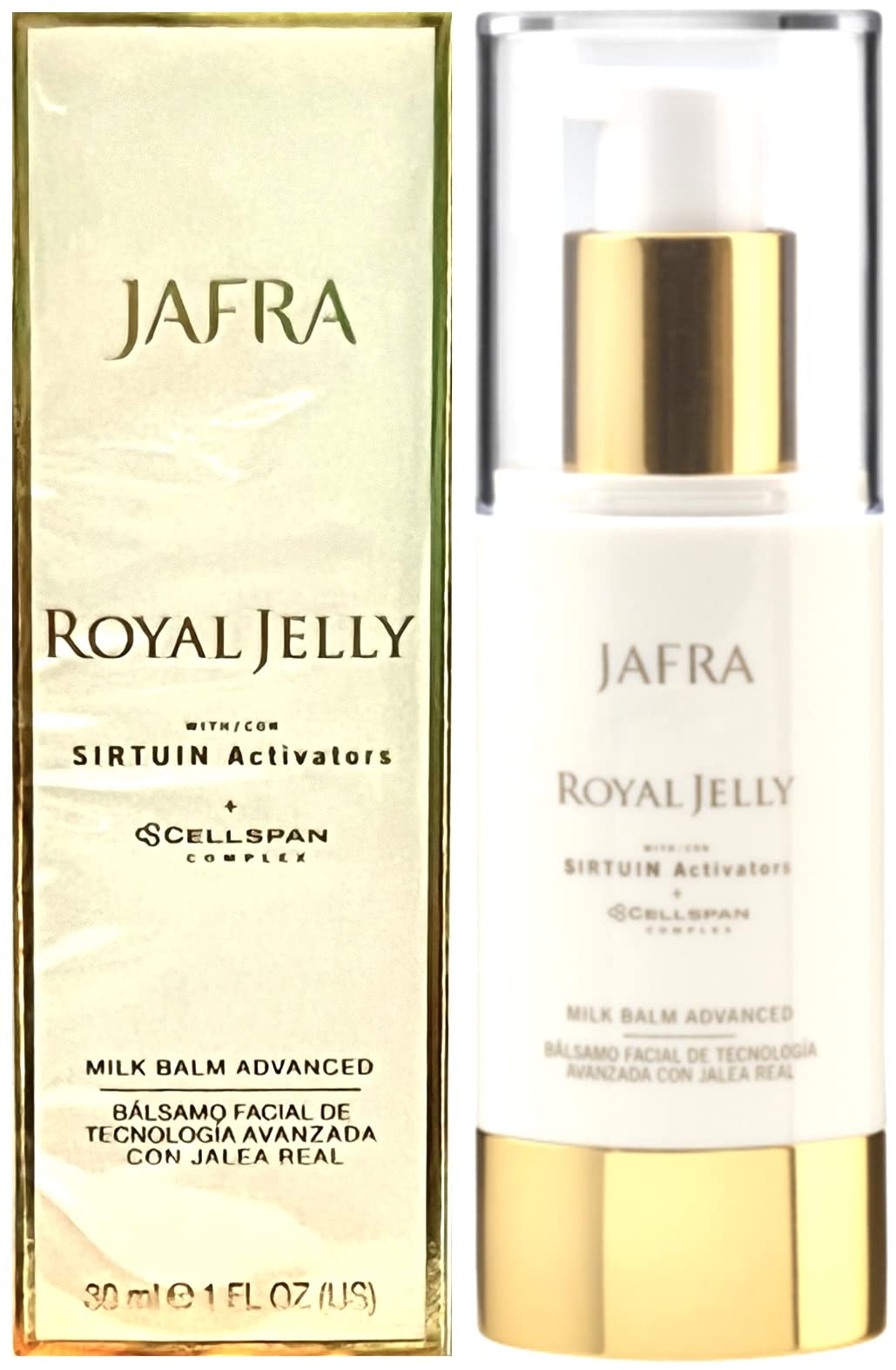 Jafra bálsamo lechoso de jalea real en envase elegante para hidratación diaria.