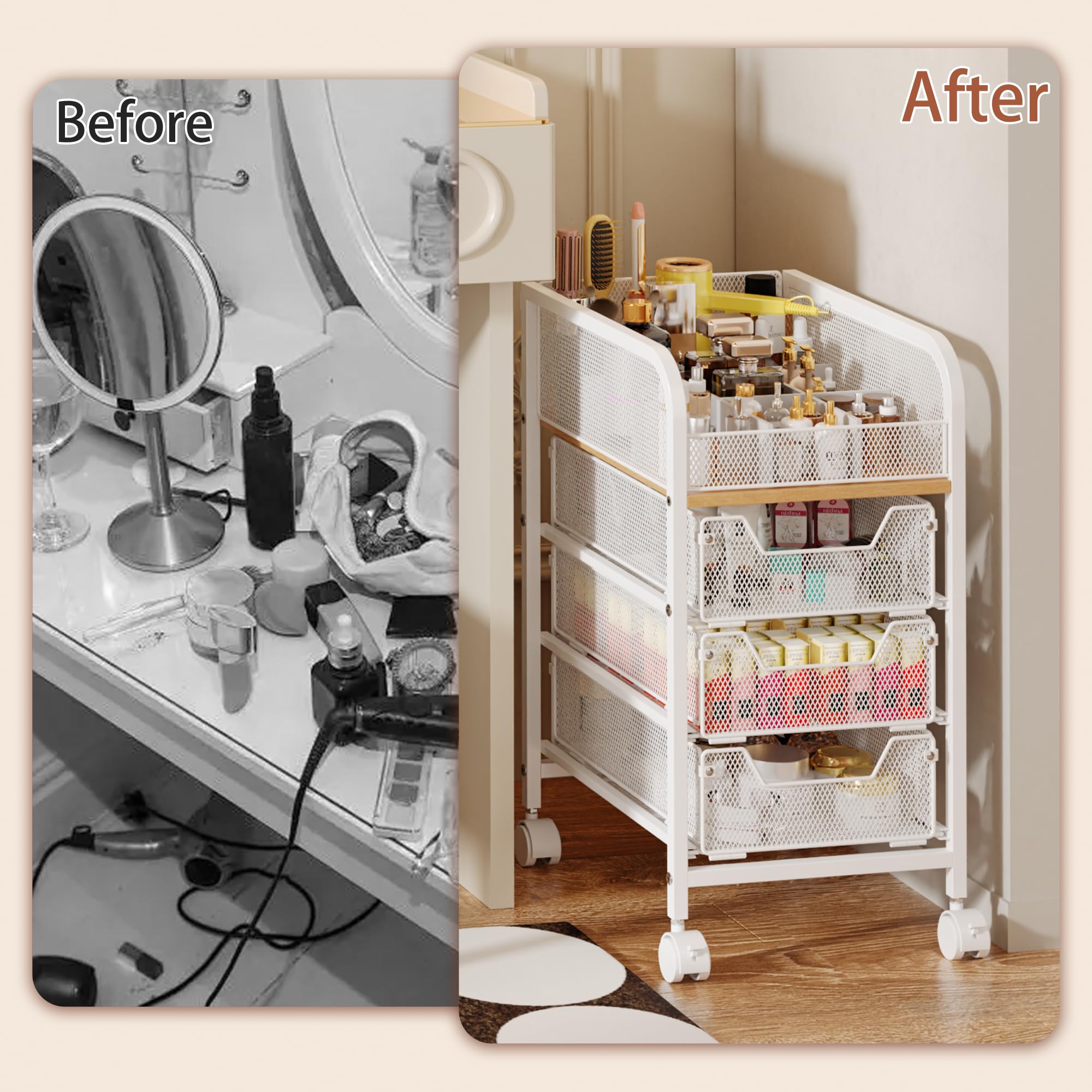 Jakyitvi carrito maquillaje acabado blanco para estilo limpio.