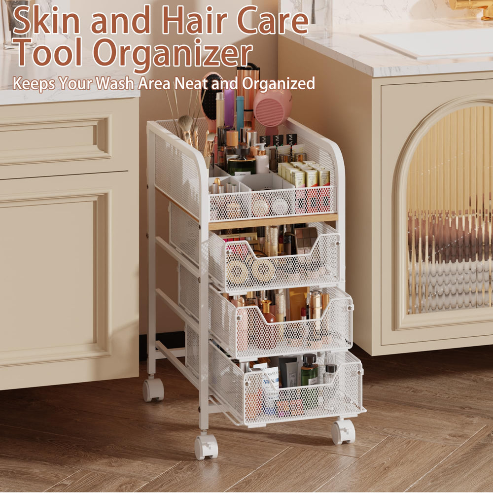 Jakyitvi carrito maquillaje tres cajones para organizar productos.