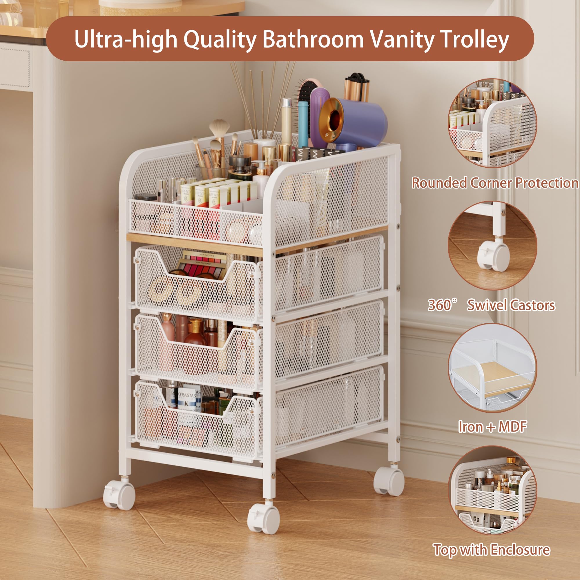 Jakyitvi carrito maquillaje uso versátil en baño o vestidor.