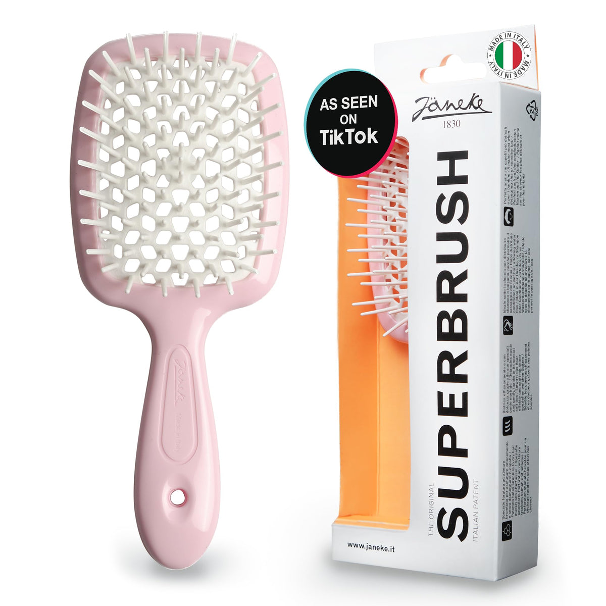 Jäneke Superbrush muestra cerdas antiestáticas para un peinado suave sin estática.