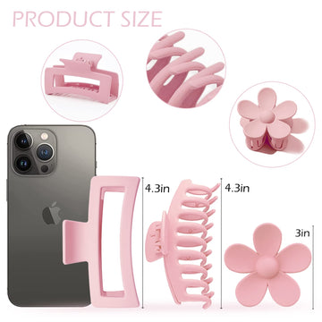 JANFUN clip garra rectangular 4-3 pulgadas rosa claro, ideal para uso diario.