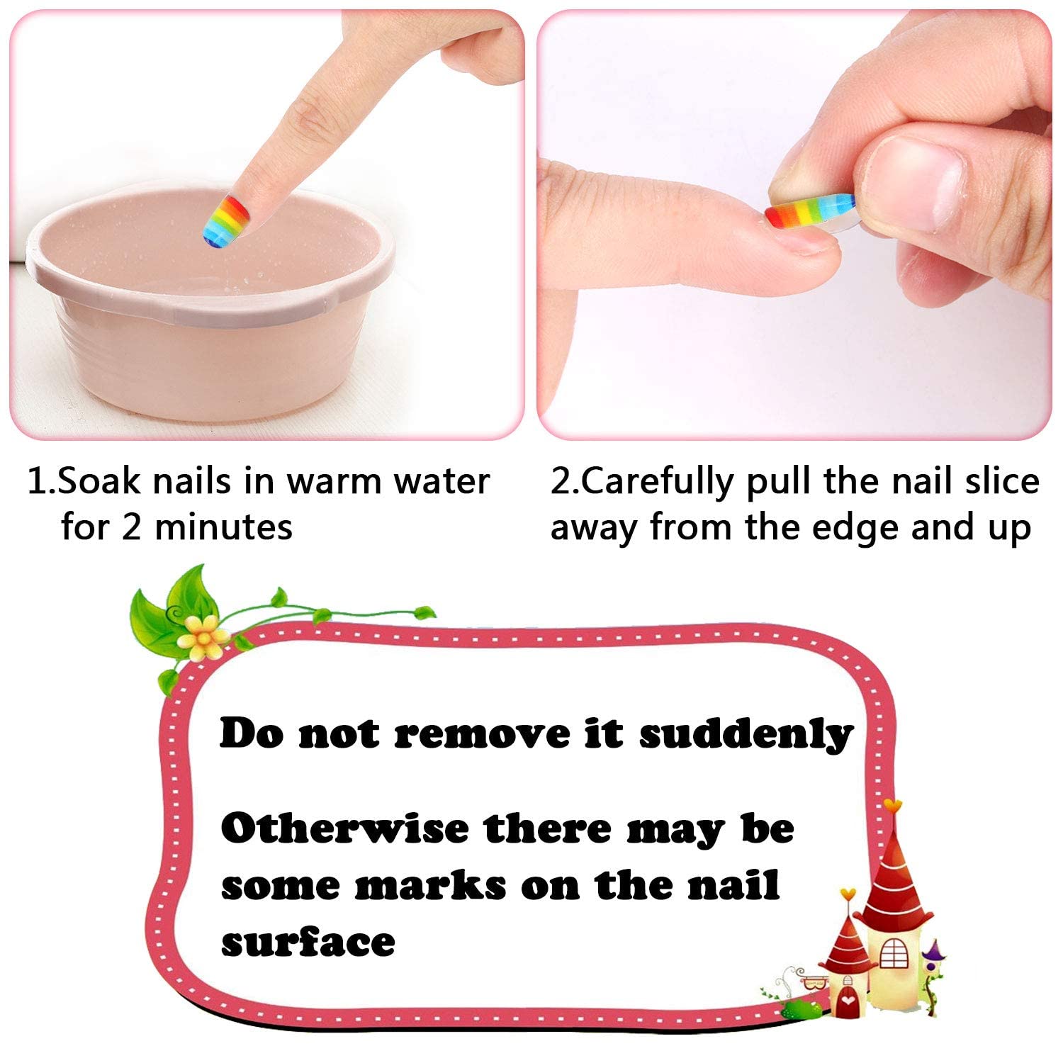 JANYUN, remoción fácil con agua tibia para uñas sin daño.