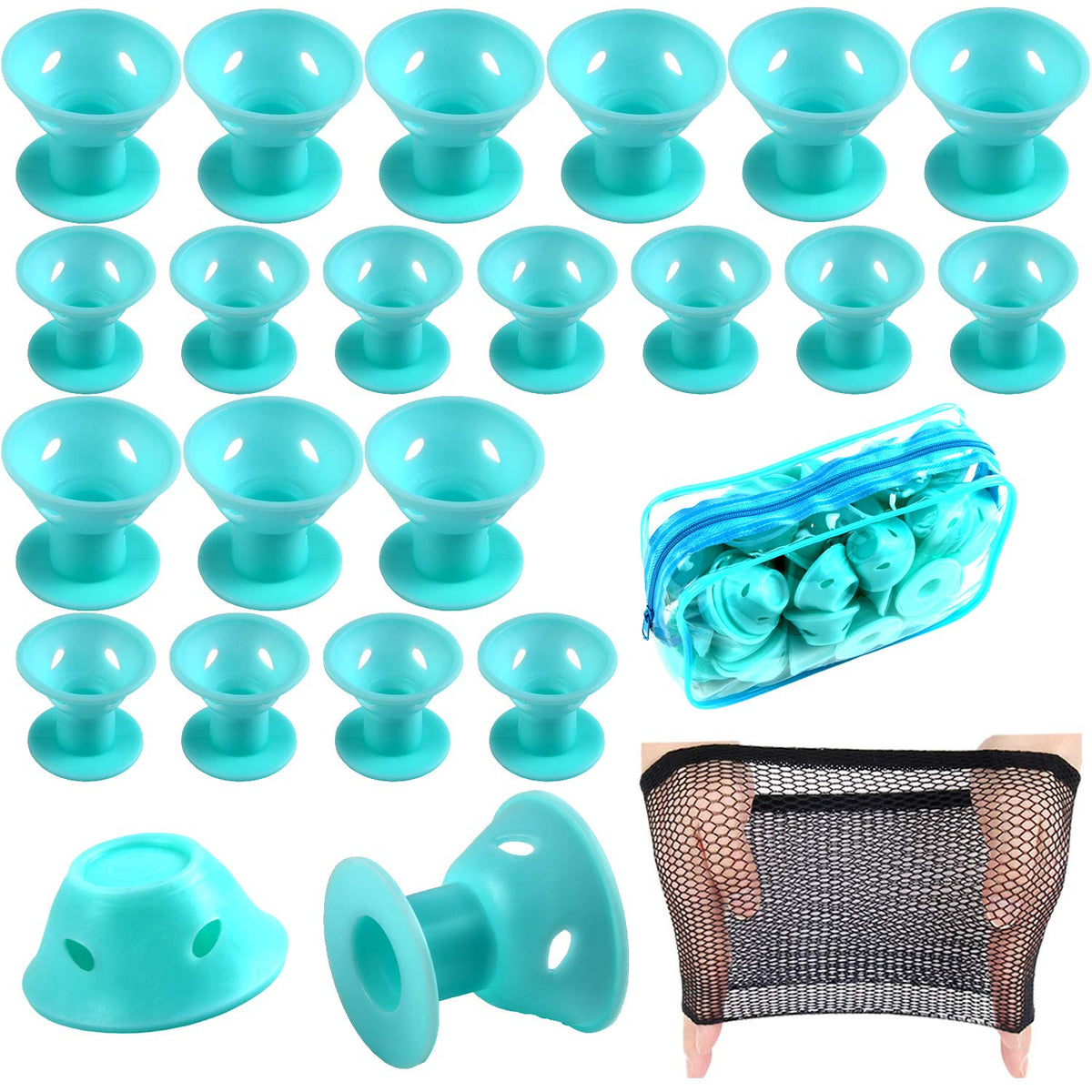 JANYUN rodillos silicona grandes cian palido para ondas duraderas.