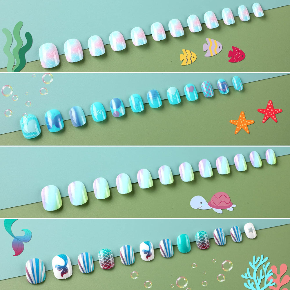 Uñas JANYUN infantiles diseño mariposas azul, añade color y diversión.