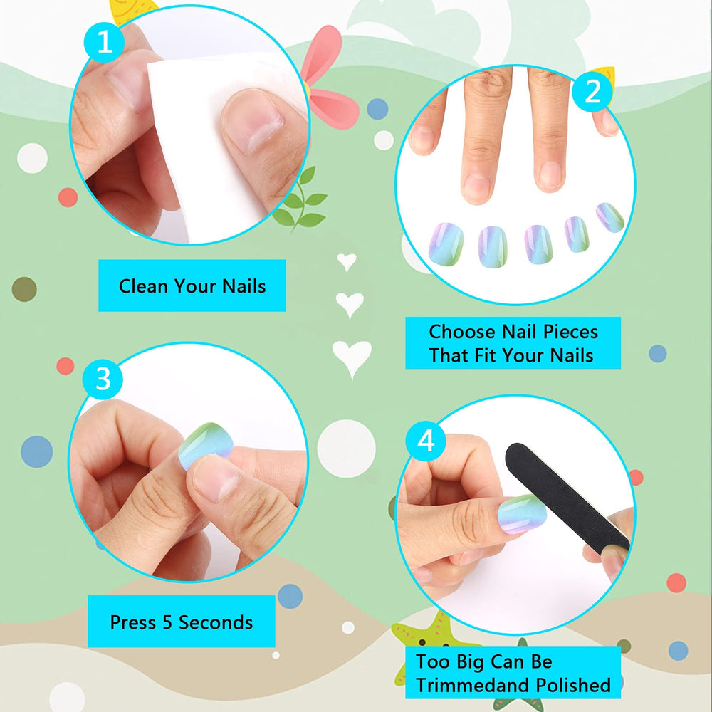 Uñas JANYUN infantiles con gel preaplicado, aplica rápido y cómodo.