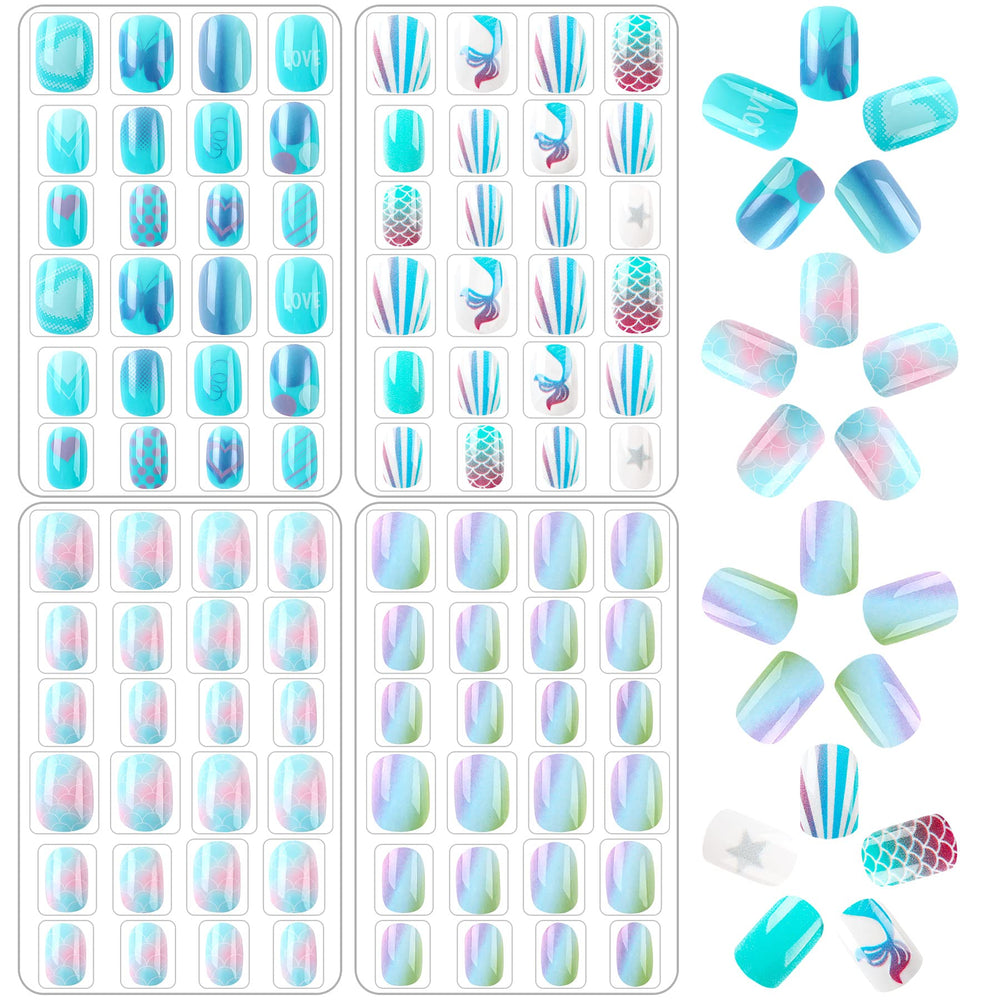 Uñas infantiles JANYUN tema azul, lista para juego y decoraciones.