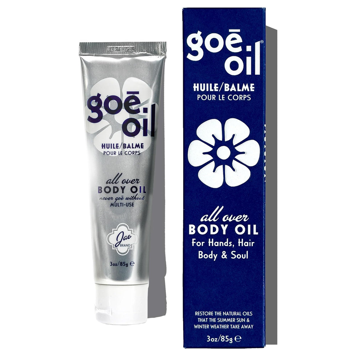 Jao Goē Oil, botella elegante, para vertido suave y hidratación duradera.