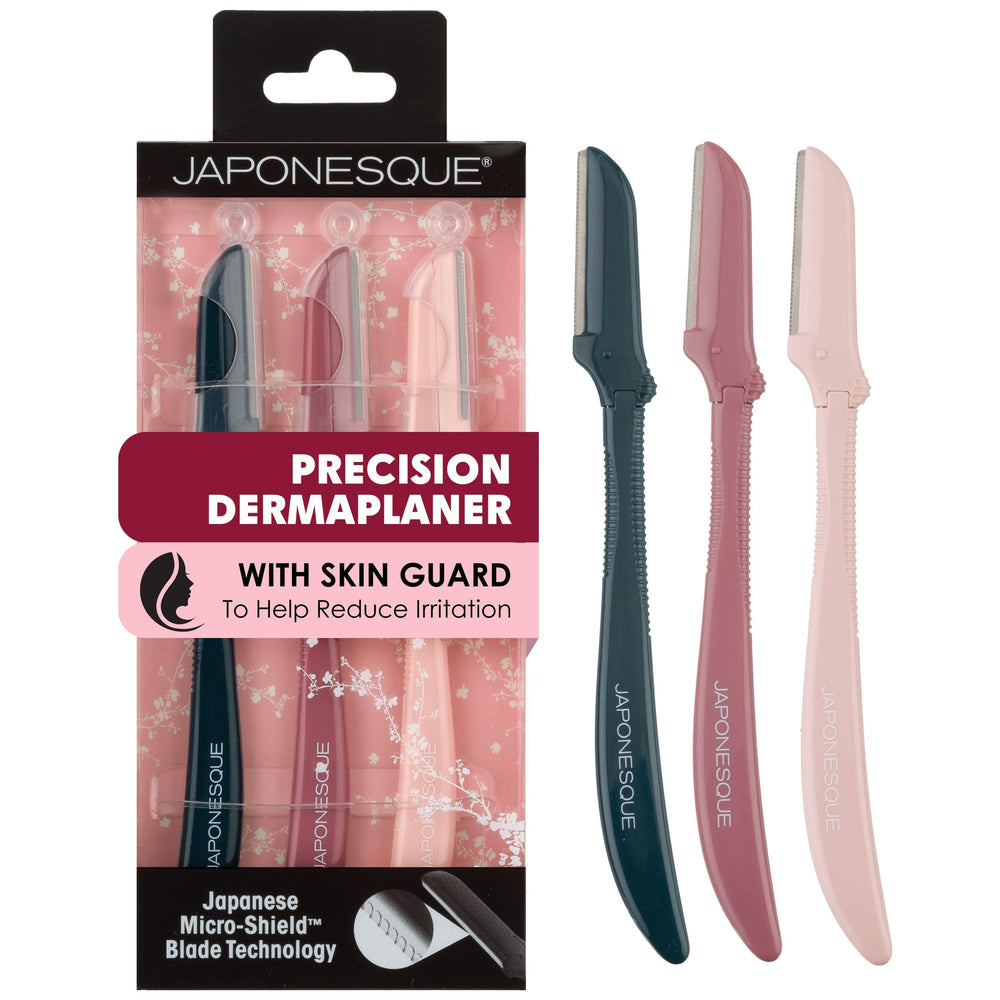 JAPONESQUE dermaplaner set packaging with safety caps for at-home exfoliation.