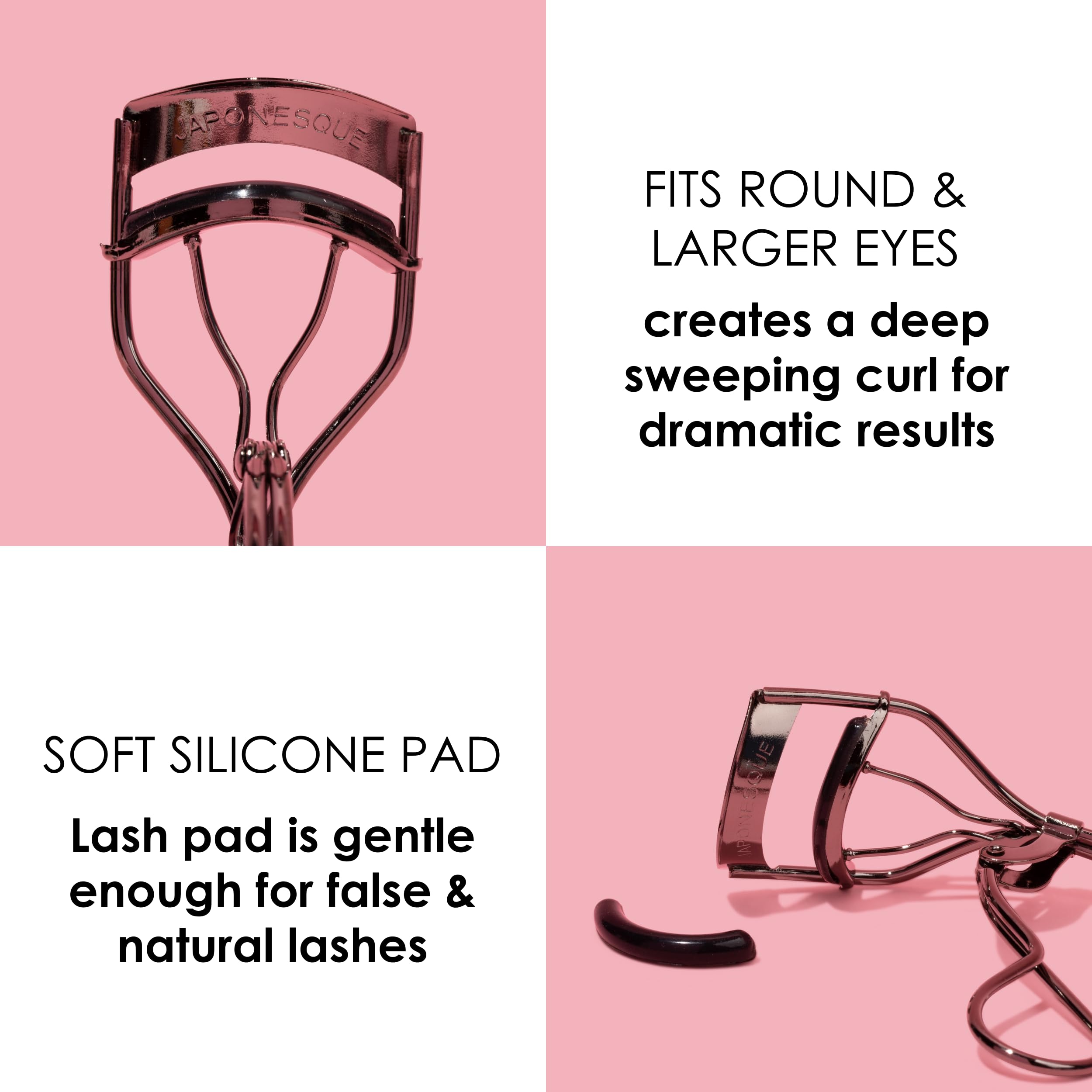 JAPONESQUE Extreme Lash Curler wide curling surface fits larger eyes and lash lines