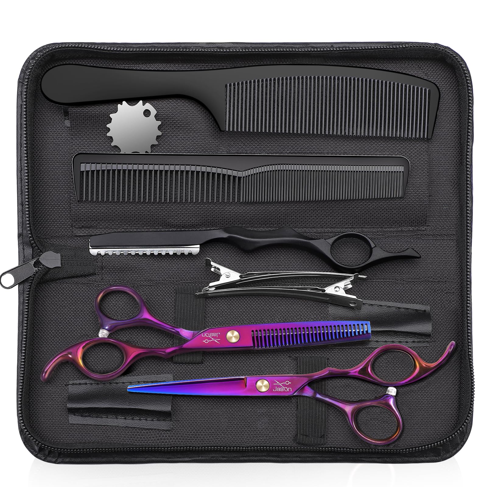 Tijeras JASON para cabello, enfoque en tijeras rectas de 6,7 pulgadas para cortes precisos