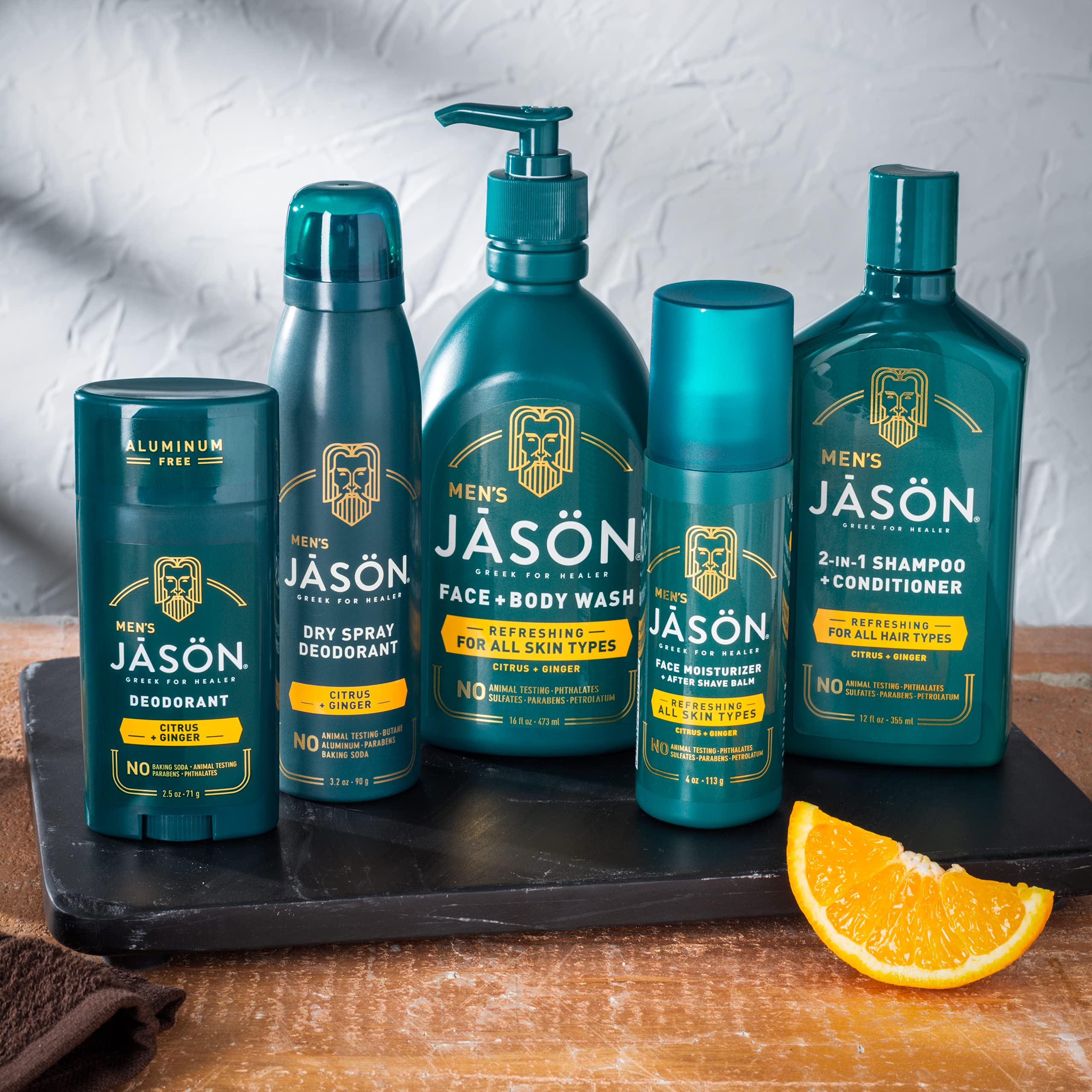 Jason barra desodorante libre de gluten, parabenos y sulfatos para cuidado sensible.