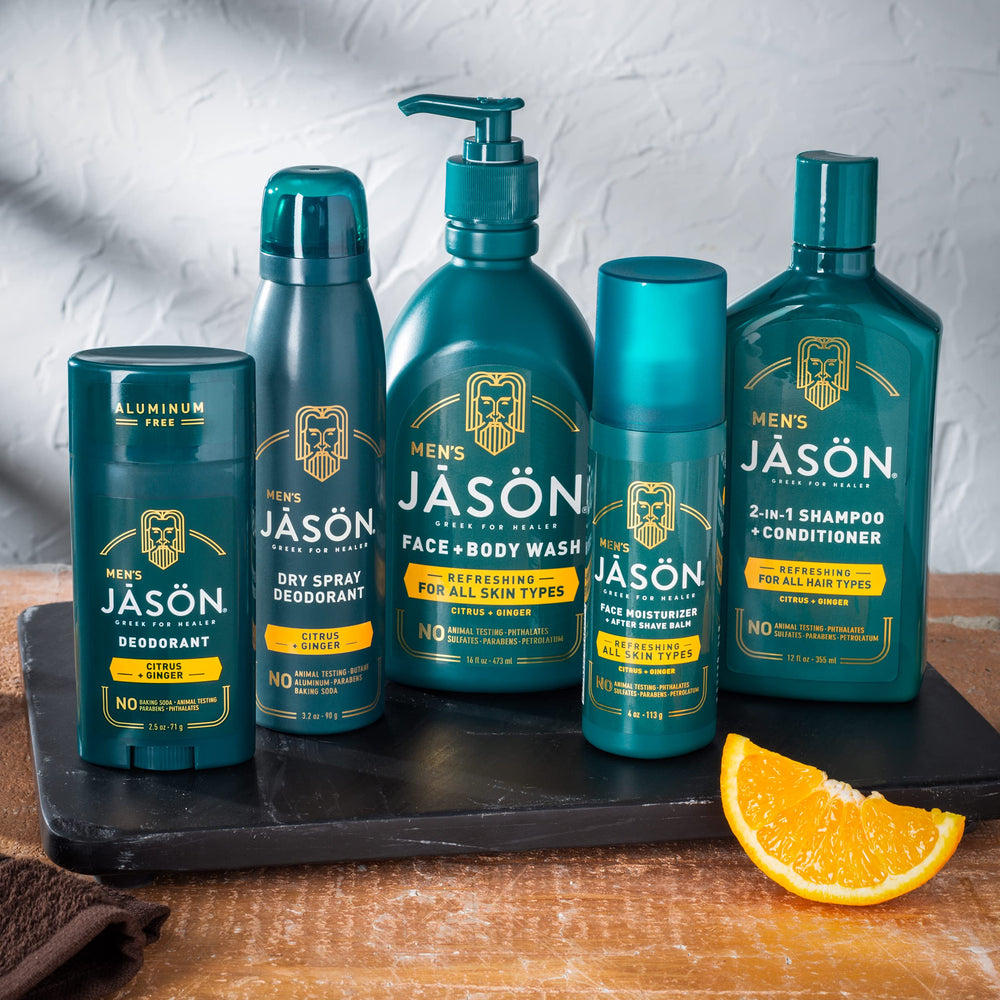 Jason barra desodorante libre de gluten, parabenos y sulfatos para cuidado sensible.