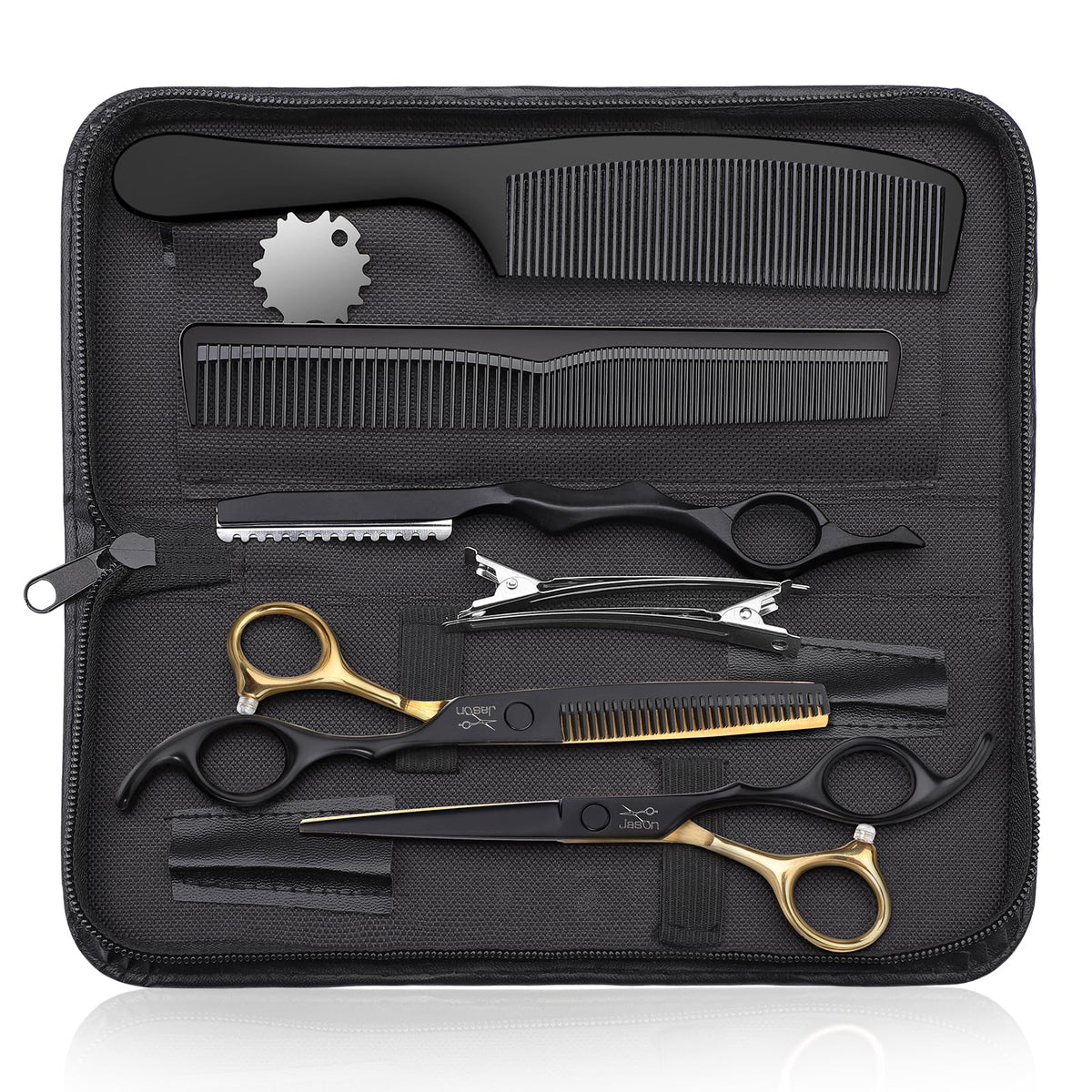 Tijeras JASON set profesional de 10 piezas para cortes precisos en casa.