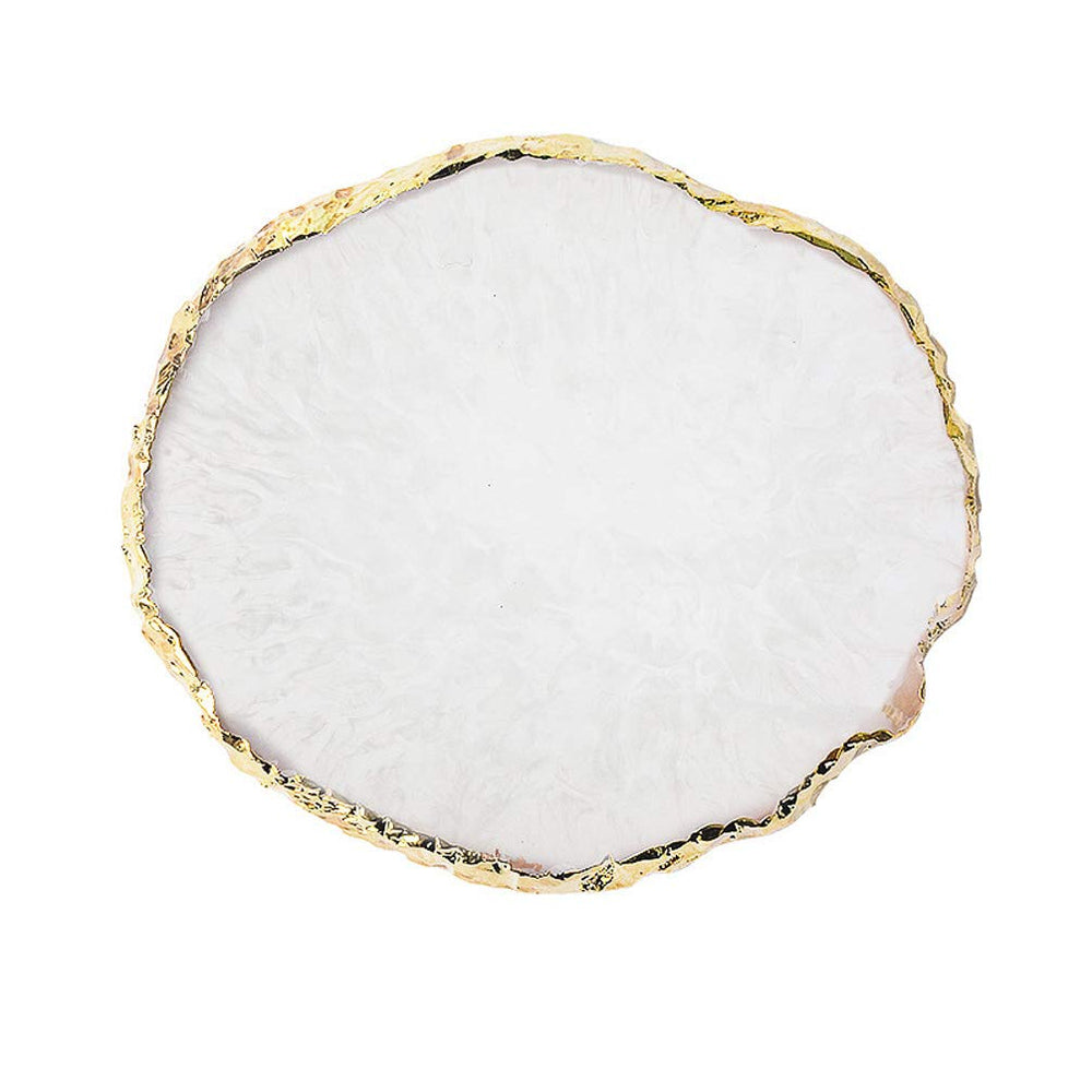 JASSINS Paleta de resina blanca con borde dorado para mezclar colores de uñas con precisión.