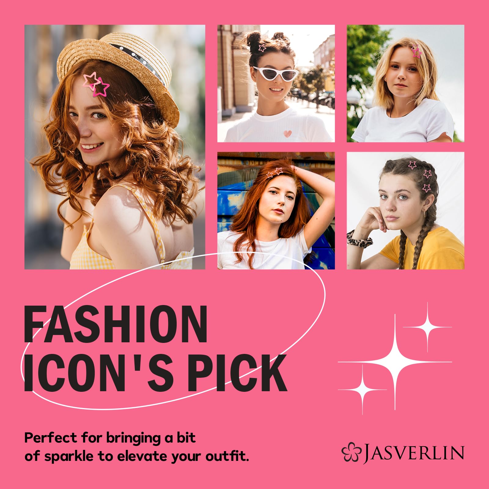 Clip estrella fucsia grande de JASVERLIN ideal para recogidos vistosos.