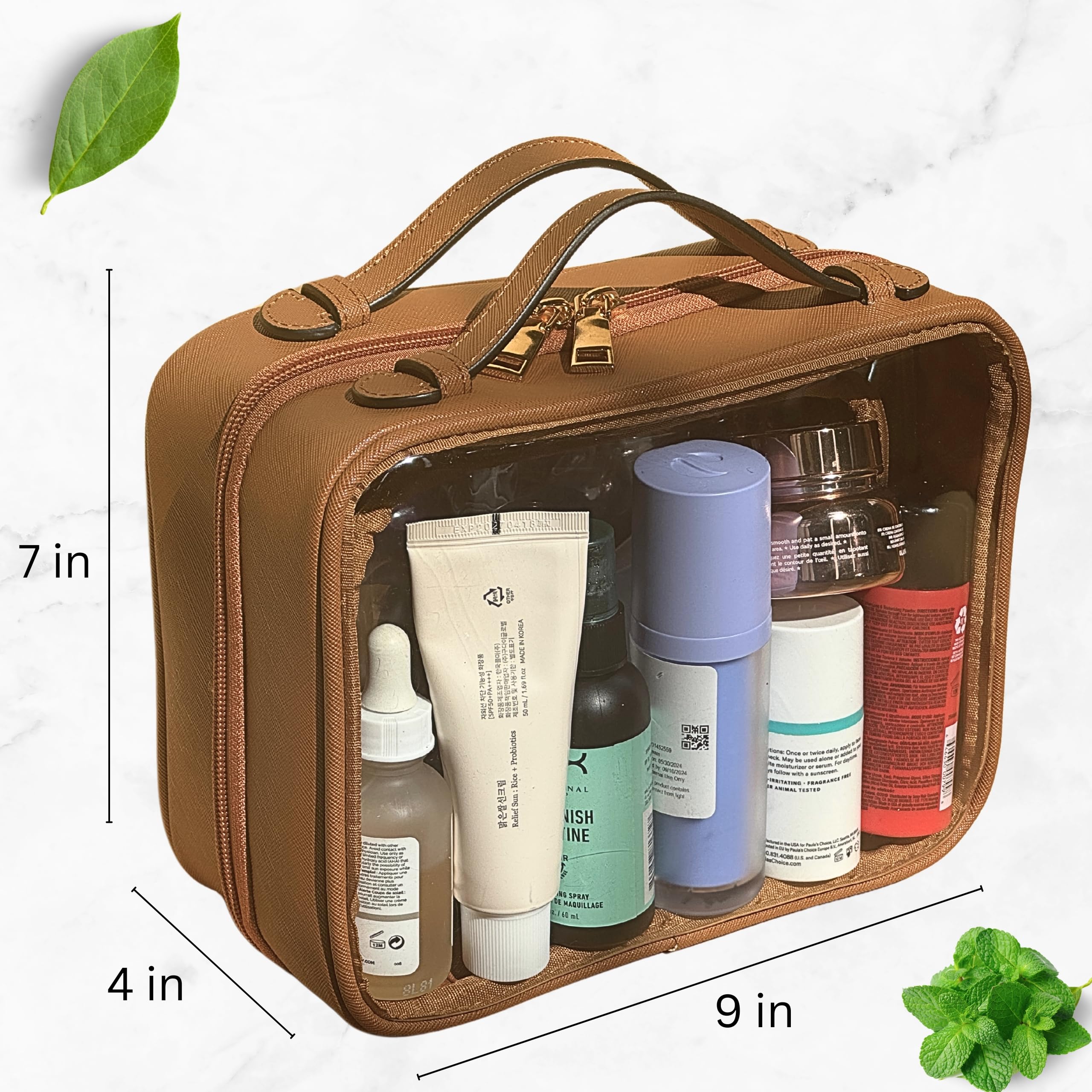 JAZD organizador de maquillaje transparente con dos bolsillos interiores, ideal para viaje.
