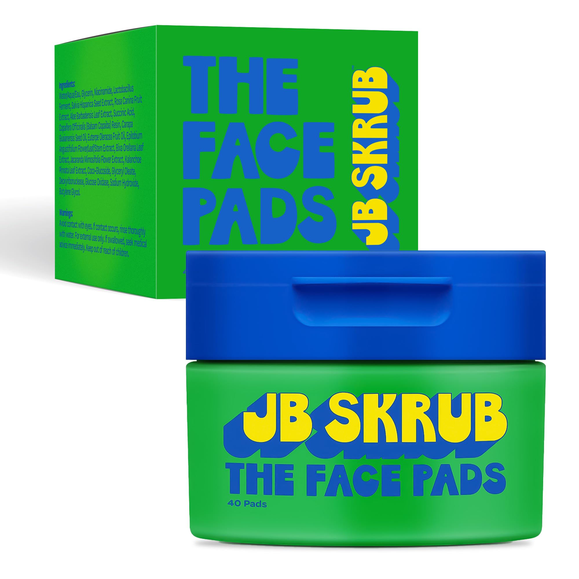 Toallitas faciales JB SKRUB con empaque compacto para uso diario.
