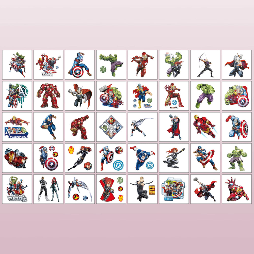 Tatuajes de Avengers para niños; dibujos animados para cumpleaños.
