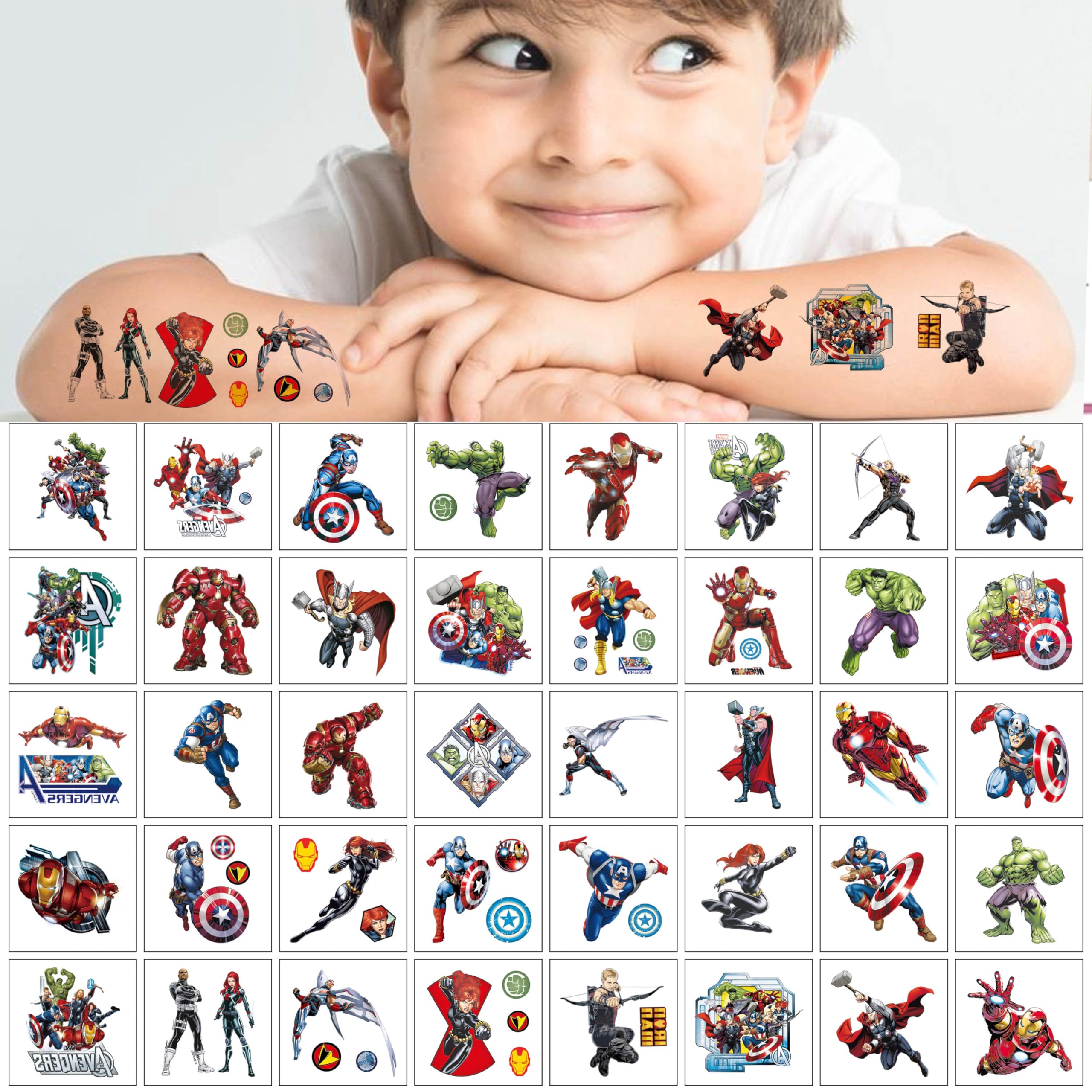 Tatuajes a prueba de agua JCQAYB Avengers; ideales para actividades al aire libre.