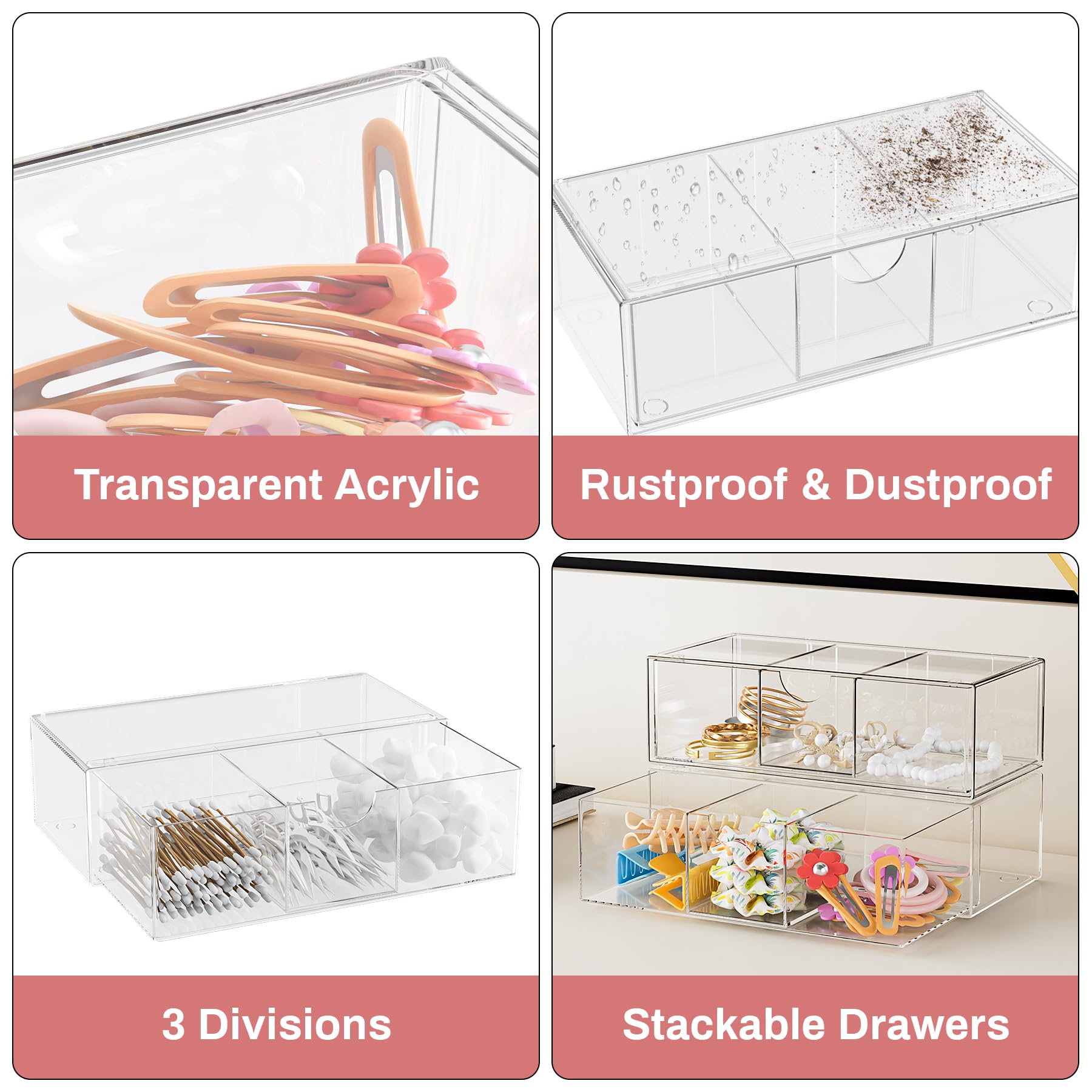 Diseño acrílico transparente JDOTL que realza la organización en el tocador
