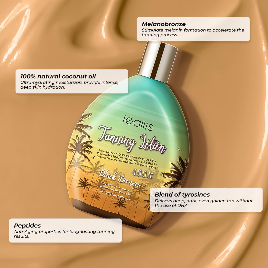 Jeallis Extreme Dark Lotion, aplicación suave para bronceado uniforme.
