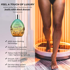 Jeallis Extreme Dark Lotion, bote bronceador sin DHA para tono dorado.