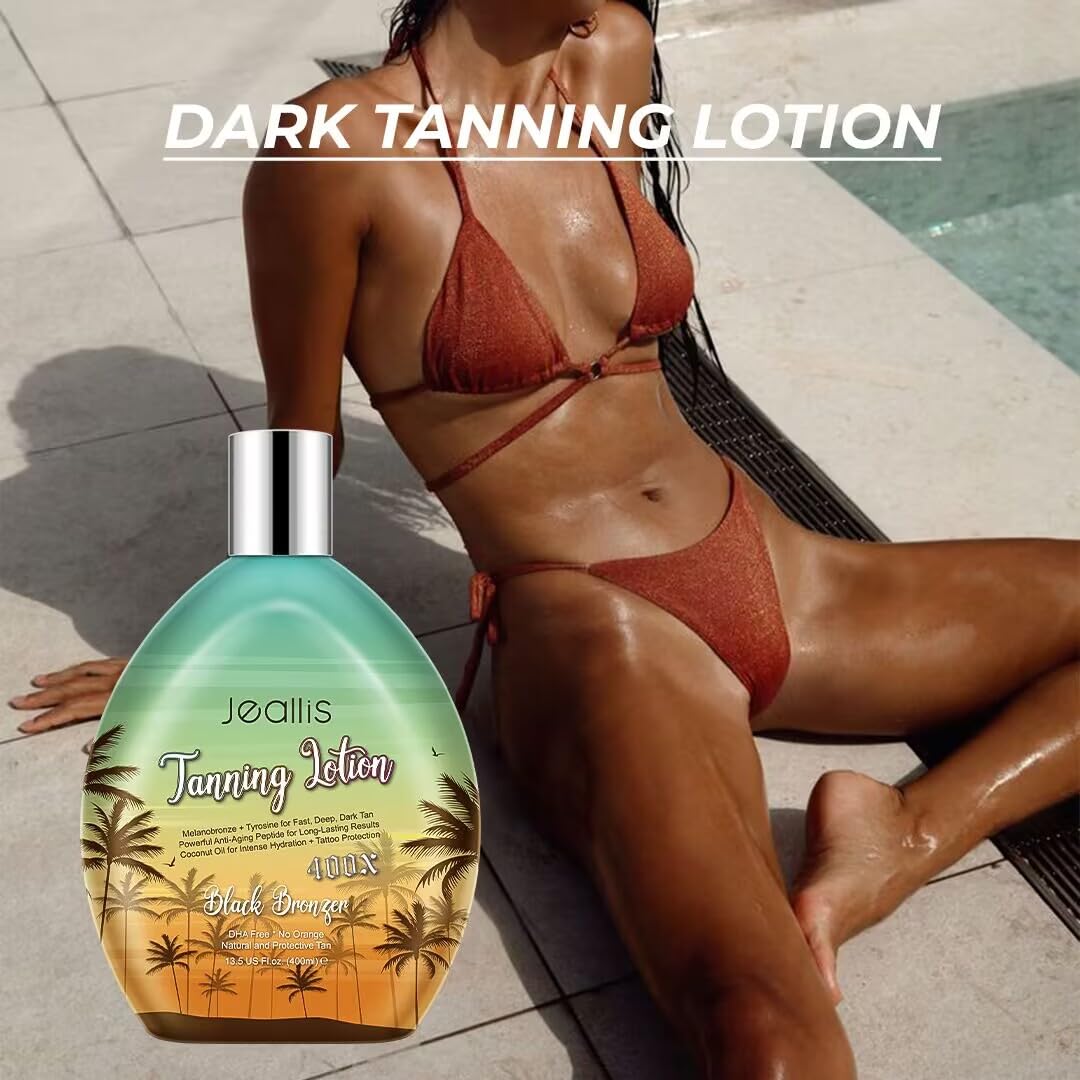 Jeallis Extreme Dark Lotion ofrece hidratación profunda para la piel durante el bronceado.