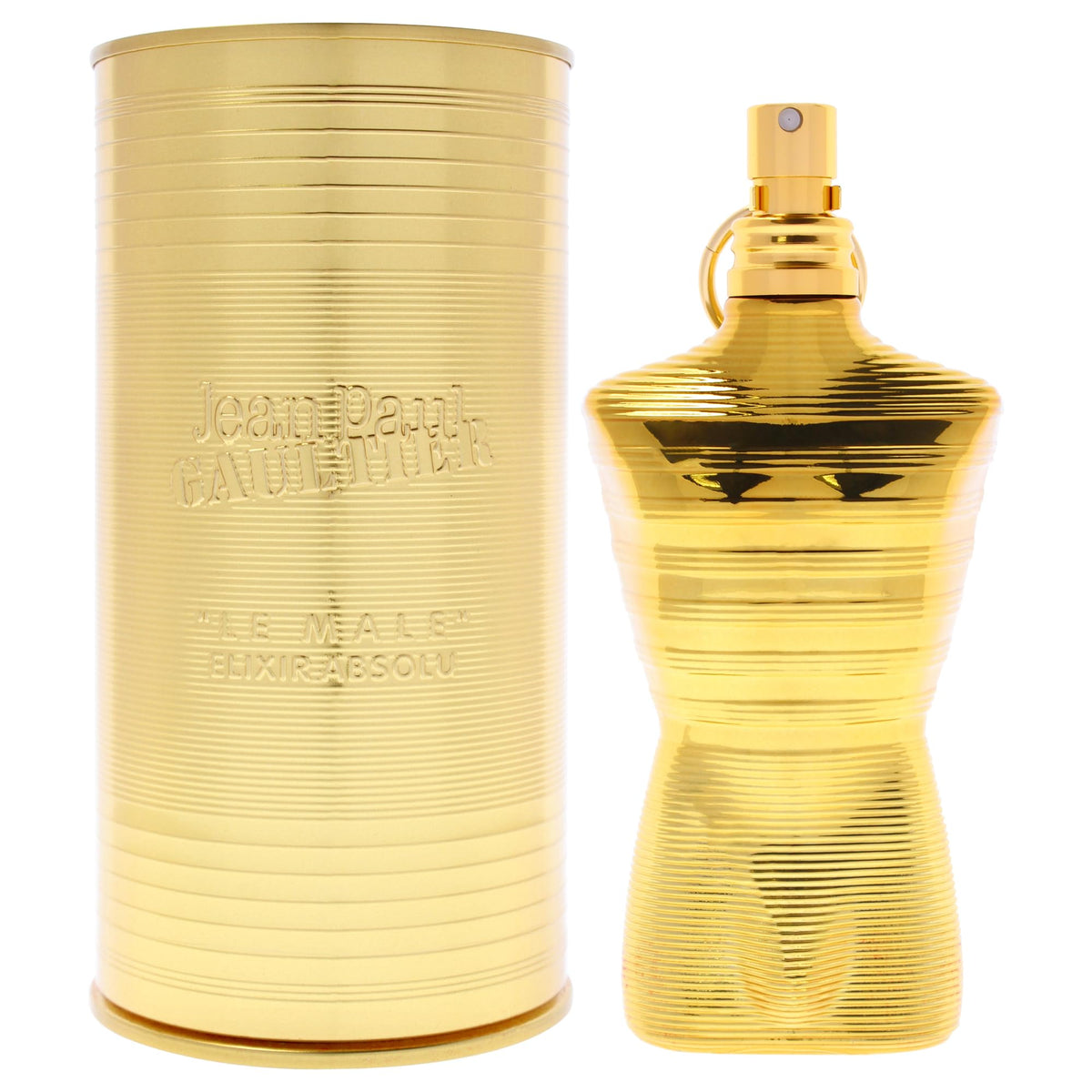 Frasco de Le Male Elixir Absolu Intense de Jean Paul Gaultier, ideal para presencia duradera.